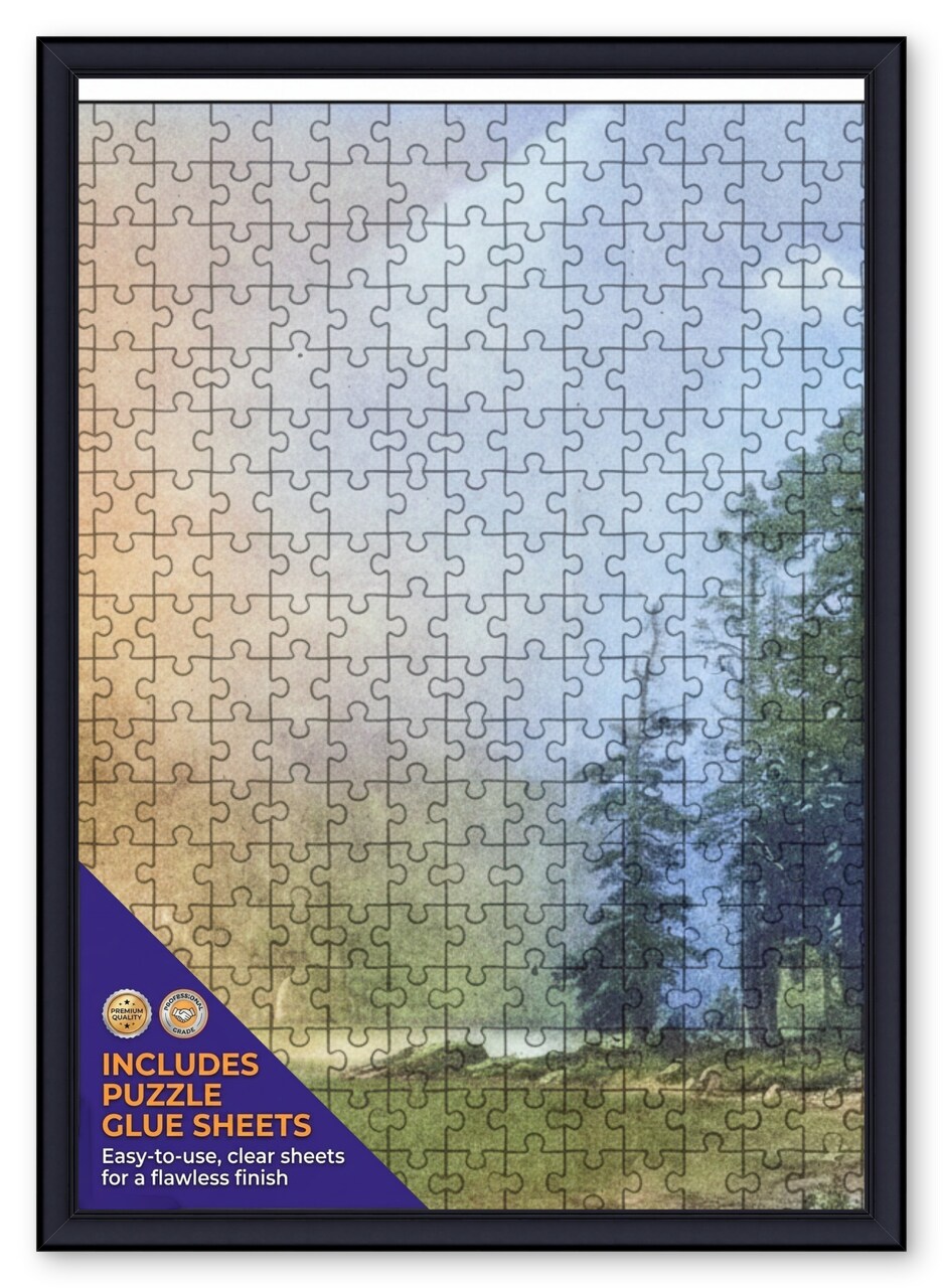 CustomPictureFrames.com Solid Wood Round Mat Puzzle Frame - Multiple Sizes - Black Precision-Cut Mat - Adhesive Preservation Sheets - Assembled in USA Made in the USA